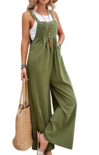 Damen Latzhose Sommer Oversize Loose Bib Pants Overall Baggy Jumpsuit Ärmellose Strampler Playsuit (as3, Alpha, m, Regular, Regular, Grün) von Angel ZYJ