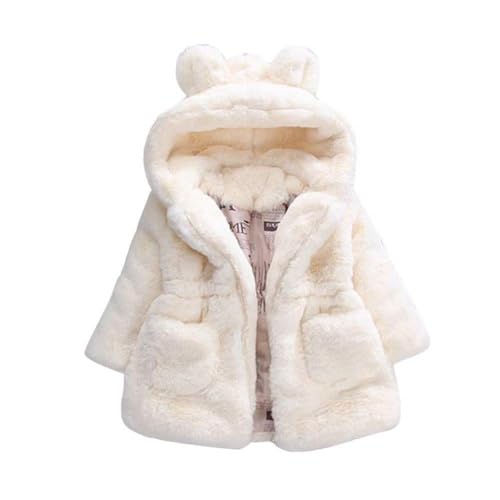 Mädchen Fellmantel Winterjacke Kunstpelz Jacke Baby Mädchen Herbst Winter Mantel Warm Jacke mit Kapuze Wollmantel Kapuzenjacke (Beige, 5-6 Jahre) von Angel ZYJ