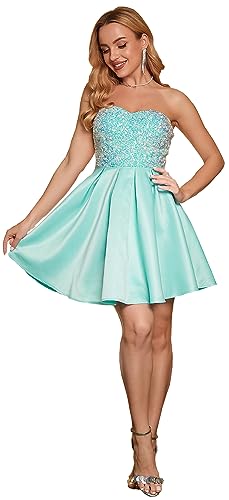 Angel Fashion Damen Trägerloses Pailletten A-Linie Pailletten Elegant Kurz Abschlussball Cocktailkleid, Minzgrün, 38 von Angel-fashions