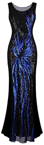 Angel-fashions Damen-Abendkleid, durchscheinend, goldfarben, mit Pailletten, Schwarz, Blau Schwarz, Mittel von Angel-fashions