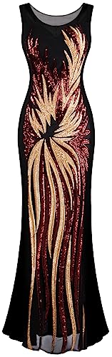 Angel-fashions Damen-Abendkleid mit goldfarbenen Pailletten Rot Gold 50 von Angel-fashions