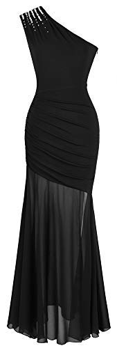 Angel-fashions Damen Eine Schulter B?rdeln Ger¨¹scht Transparent Cocktailkleid Large von Angel-fashions