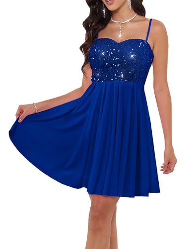 Angel-fashions Damen Elegantes königsblaues Pailletten-Heimkehrkleid herzförmiger Ausschnitt Cocktailkleid A-Linien-Schnitt kurzes Ballkleid Size 46 von Angel-fashions