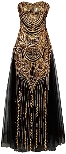 Angel-fashions Damen Paillette Trägerlos Schatz Mesh Gatsby Bankett Hochzeitskleid Large Black, Schwarz, (A-186BK-L) von Angel-fashions