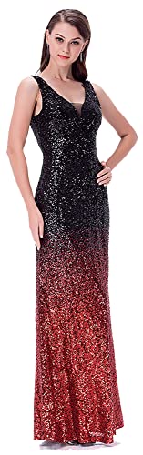 Angel-fashions Damen Pailletten V-Ausschnitt Ballon Gatsby Flapper Abendkleid (Medium, Rot schwarz) von Angel-fashions