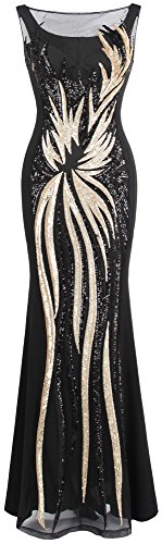 Angel-fashions Damen Schier Gold Pailletten Schwarz Splei?en Abendkleid Medium von Angel-fashions