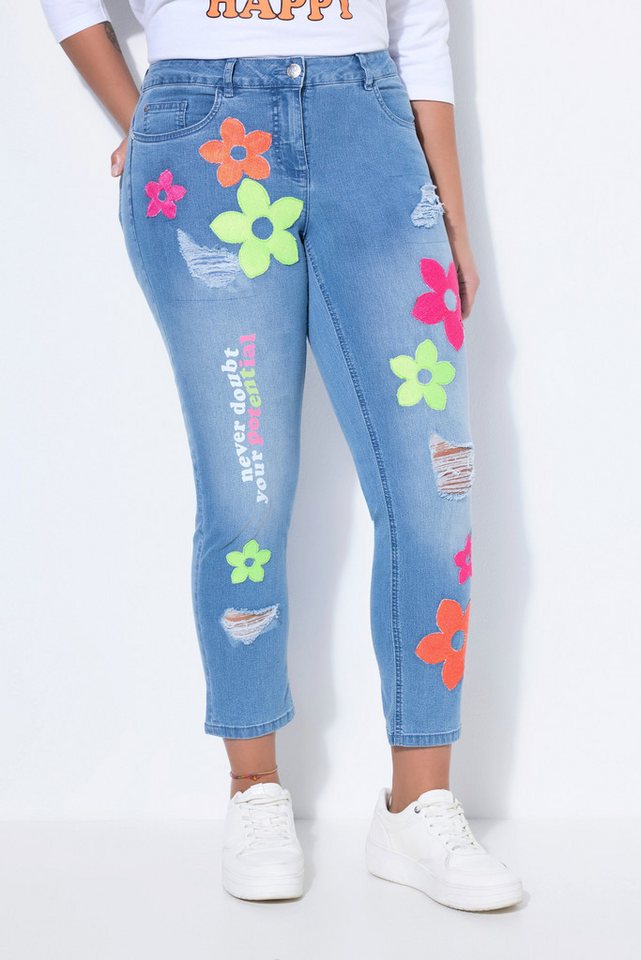 Angel of Style 5-Pocket-Jeans 7/8-Jeans Straight Fit Blüten-Applikationen von Angel of Style