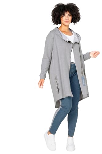 Angel of Style Damen große Größen Übergrößen Long-Sweatjacke, oversized, Rücken-Jeansbesatz mit Print, Doppelzipper grau melange 40+ 201644123-40+ von Angel of Style