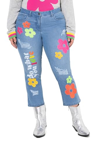 Angel of Style Damen große Größen Übergrößen Plus Size 7/8-Jeans, Straight Fit, Frottee-Badges Light Blue 48 838872901-48 von Angel of Style