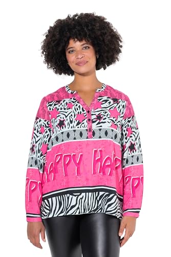 Angel of Style Damen große Größen Übergrößen Plus Size Bluse, A-Linie, Happy Mustermix, Langarm hibiskuspink 56 834265510-56 von Angel of Style