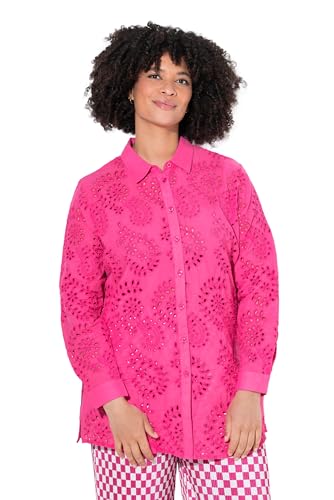 Angel of Style Damen große Größen Übergrößen Plus Size Bluse, A-Linie, Lochstickerei, Langarm hibiskuspink 56 838537510-56 von Angel of Style
