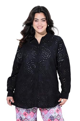Angel of Style Damen große Größen Übergrößen Plus Size Bluse, A-Linie, Lochstickerei, Langarm schwarz 50 838537100-50 von Angel of Style