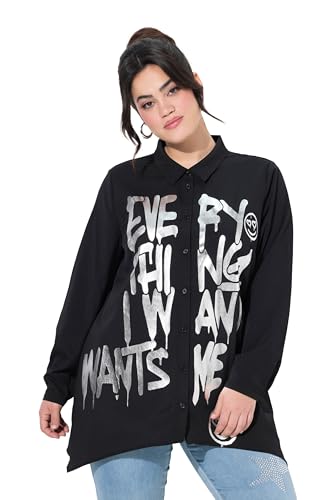 Angel of Style Damen große Größen Übergrößen Plus Size Bluse, A-Linie, Metallic-Schriftzug, Zipfelsaum schwarz 46 841031100-46 von Angel of Style