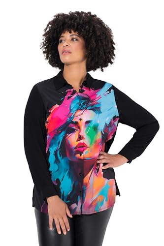 Angel of Style Damen große Größen Übergrößen Plus Size Bluse, Straight Fit, Vorderseite Frauengesichts-Print schwarz 54 836541100-54 von Angel of Style