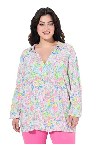 Angel of Style Damen große Größen Übergrößen Plus Size Bluse, farbenfroher Alloverdruck, Langarm eisblau 52 841044701-52 von Angel of Style
