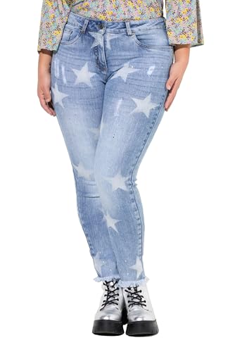 Angel of Style Damen große Größen Übergrößen Plus Size Jeans, Slim Fit, Sterne, Glitzersteinchen, Fransensaum Blue Stone 56 838330902-56 von Angel of Style