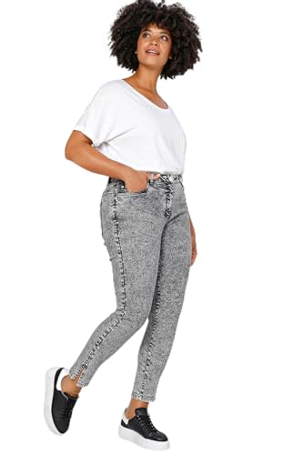 Angel of Style Damen große Größen Übergrößen Plus Size Jeans, Slim Fit, Strasssteinchen, Vintage Look, 5-Pocket Mittelgrau 58 201756329-58 von Angel of Style