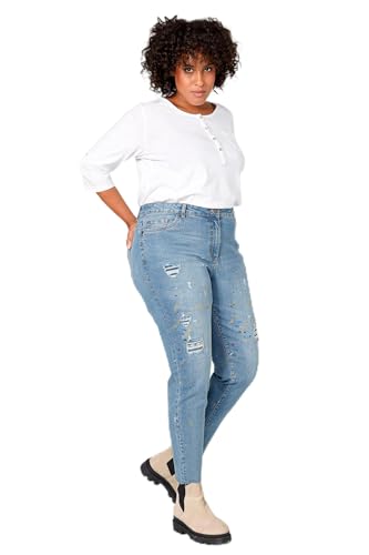 Angel of Style Damen große Größen Übergrößen Plus Size Jeans, Straight Fit, Farbspritzer, Destroy-Effekte, 5-Pocket Blue Stone 58 201345902-58 von Angel of Style