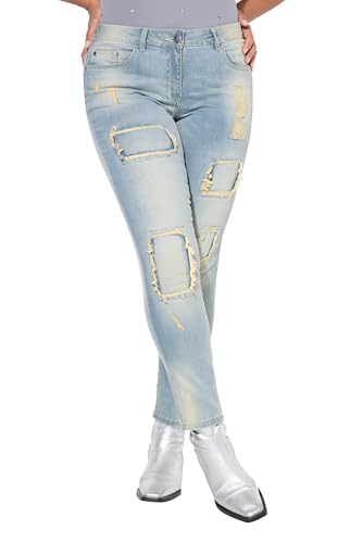 Angel of Style Damen große Größen Übergrößen Plus Size Jeans Emma, Slim Fit, Destroyed, Beiger Denim Light Blue 52 839311901-52 von Angel of Style