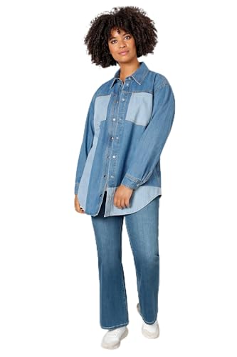 Angel of Style Damen große Größen Übergrößen Plus Size Jeanshemd, Patch-Look, Hemdkragen, Langarm Blue Stone 48 200864902-48 von Angel of Style