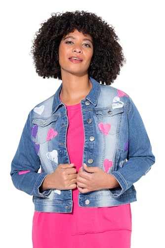 Angel of Style Damen große Größen Übergrößen Plus Size Jeansjacke, Neon-Herzen, Destroy-Effekte Blue Stone 52 839094902-52 von Angel of Style
