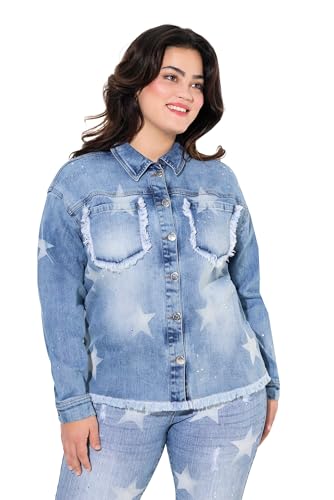 Angel of Style Damen große Größen Übergrößen Plus Size Jeansjacke, Sterne, Glitzersteinchen Blue Stone 52 838331902-52 von Angel of Style