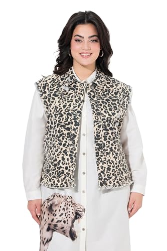 Angel of Style Damen große Größen Übergrößen Plus Size Jeansweste, Straight Fit, Leo, Fransenkanten soft granit 52 840085305-52 von Angel of Style