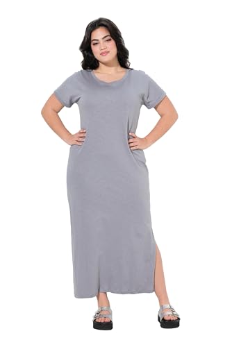 Angel of Style Damen große Größen Übergrößen Plus Size Jersey-Maxikleid, Rundhals, Halbarm, Seitenschlitze bleigrau 52 831357187-52 von Angel of Style