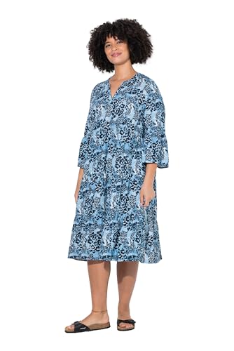 Angel of Style Damen große Größen Übergrößen Plus Size Kleid, A-Linie, Musselin, Leo-Muster, Volants Mattes blau 54 841921726-54 von Angel of Style