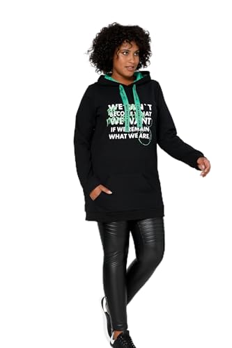 Angel of Style Damen große Größen Übergrößen Plus Size Long-Hoodie, Schrift-Druck, Kapuze mit Colorfutter, Langarm schwarz 54 201654100-54 von Angel of Style