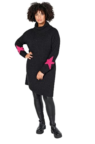 Angel of Style Damen große Größen Übergrößen Plus Size Long-Pullover, Bouclé-Strick, Sterne, Rollkragen, Langarm schwarz 48 201598100-48 von Angel of Style