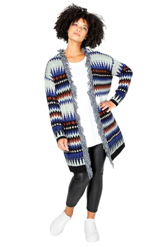 Angel of Style Damen große Größen Übergrößen Plus Size Long-Strickjacke, Oversized, Zackenmuster, offene Form, Fransenkante Multicolor 52 201642900-52 von Angel of Style