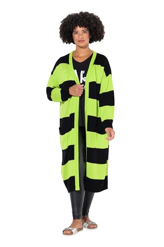 Angel of Style Damen große Größen Übergrößen Plus Size Long-Strickjacke, Straight Fit, Blockstreifen limettengrün 54+ 835297409-54+ von Angel of Style