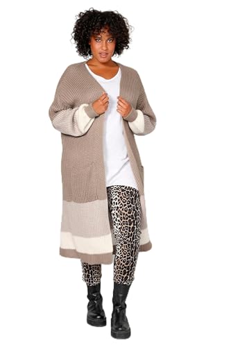 Angel of Style Damen große Größen Übergrößen Plus Size Long-Strickmantel, Oversized, offene Form, Colorblocking, Langarm beige 52 201359304-52 von Angel of Style