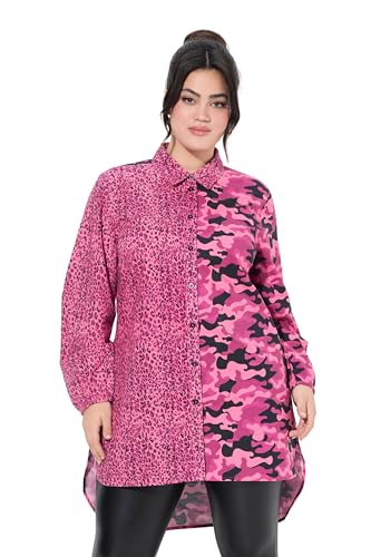 Angel of Style Damen große Größen Übergrößen Plus Size Longbluse, Straight Fit, Farbiger Leo und Camouflage hibiskuspink 56 840843510-56 von Angel of Style