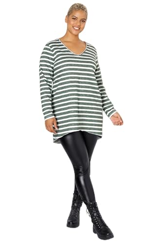 Angel of Style Damen große Größen Übergrößen Plus Size Longshirt, A-Line, Geringelt, V-Ausschnitt, Langarm Olive 44 200958430-44 von Angel of Style