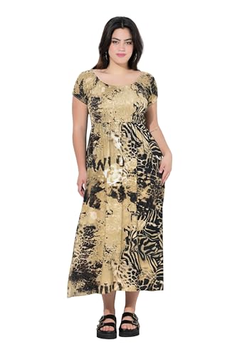 Angel of Style Damen große Größen Übergrößen Plus Size Maxikleid, A-Line, Jersey, Leo, gesmokte Büste Champagner beige 48 833260313-48 von Angel of Style