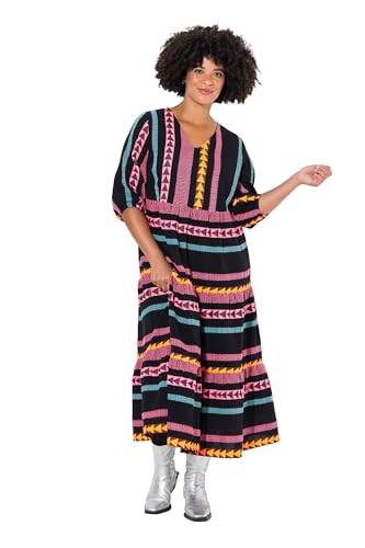 Angel of Style Damen große Größen Übergrößen Plus Size Maxikleid, A-Linie, Jacquard-Streifen, V-Ausschnitt, 3/4-Ärmel schwarz 46 830269100-46 von Angel of Style