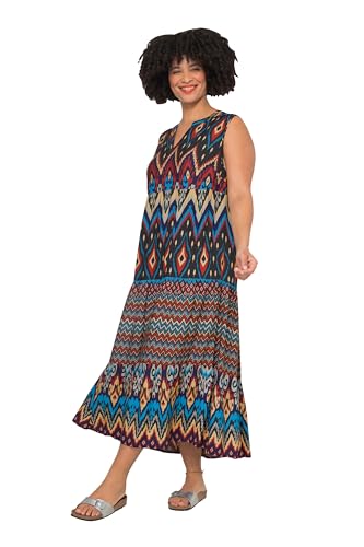 Angel of Style Damen große Größen Übergrößen Plus Size Maxikleid, A-Linie, grafischer Druck, Tunika-Ausschnitt, ärmellos schwarz 50 831347130-50 von Angel of Style