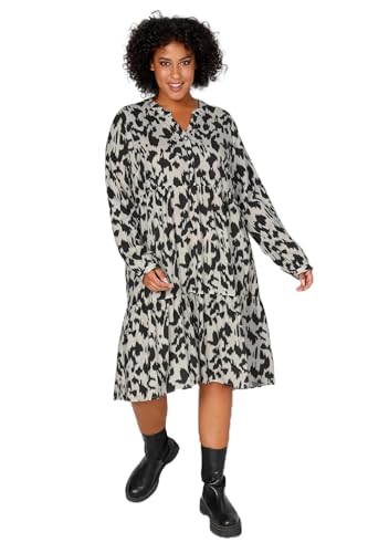 Angel of Style Damen große Größen Übergrößen Plus Size Midikleid, A-Line, moderner Leo-Print, Tunika-Ausschnitt, Langarm schwarz 52 201747100-52 von Angel of Style