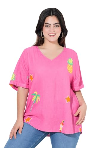 Angel of Style Damen große Größen Übergrößen Plus Size Musselin-Bluse, Oversized, Druck-Motive hibiskuspink 48 842148510-48 von Angel of Style
