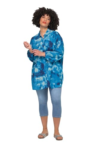 Angel of Style Damen große Größen Übergrößen Plus Size Musselin-Hemdbluse, Batikmuster blau 44 831281750-44 von Angel of Style