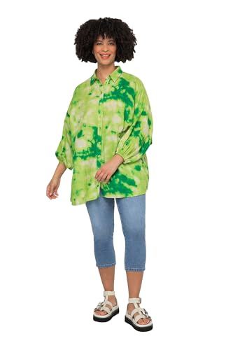 Angel of Style Damen große Größen Übergrößen Plus Size Musselin-Hemdbluse, Batikmuster grün 52 831281455-52 von Angel of Style