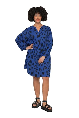 Angel of Style Damen große Größen Übergrößen Plus Size Musselin-Kleid, Leodruck, Tunika-Ausschnitt, Weite Ballonärmel blau 52 831306750-52 von Angel of Style