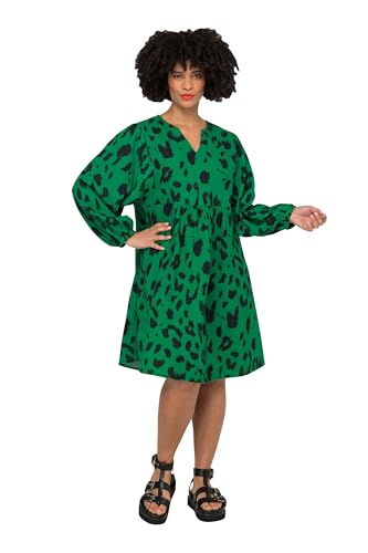 Angel of Style Damen große Größen Übergrößen Plus Size Musselin-Kleid, Leodruck, Tunika-Ausschnitt, Weite Ballonärmel grün 48 831306455-48 von Angel of Style