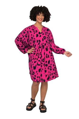 Angel of Style Damen große Größen Übergrößen Plus Size Musselin-Kleid, Leodruck, Tunika-Ausschnitt, Weite Ballonärmel pink 44 831306803-44 von Angel of Style