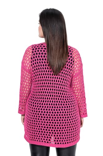 Angel of Style Damen große Größen Übergrößen Plus Size Pullover, Relaxed Fit, Grobstrick, Stern, 3/4-Ärmel hibiskuspink 60 831316510-60 von Angel of Style