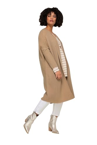 Angel of Style Damen große Größen Übergrößen Plus Size Strickjacke, Oversized, offene Form, Feinstrick, V-Ausschnitt, Langarm Taupe 56 201796306-56 von Angel of Style