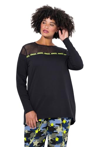 Angel of Style Damen große Größen Übergrößen Plus Size Sweatshirt, A-Linie, Mesh-Einsatz, Wording-Tap schwarz 48 835471100-48 von Angel of Style