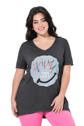 Angel of Style Damen große Größen Übergrößen Plus Size T-Shirt, A-Linie, Regenbogen-Pailletten-Smiley schwarz 52 840334100-52 von Angel of Style